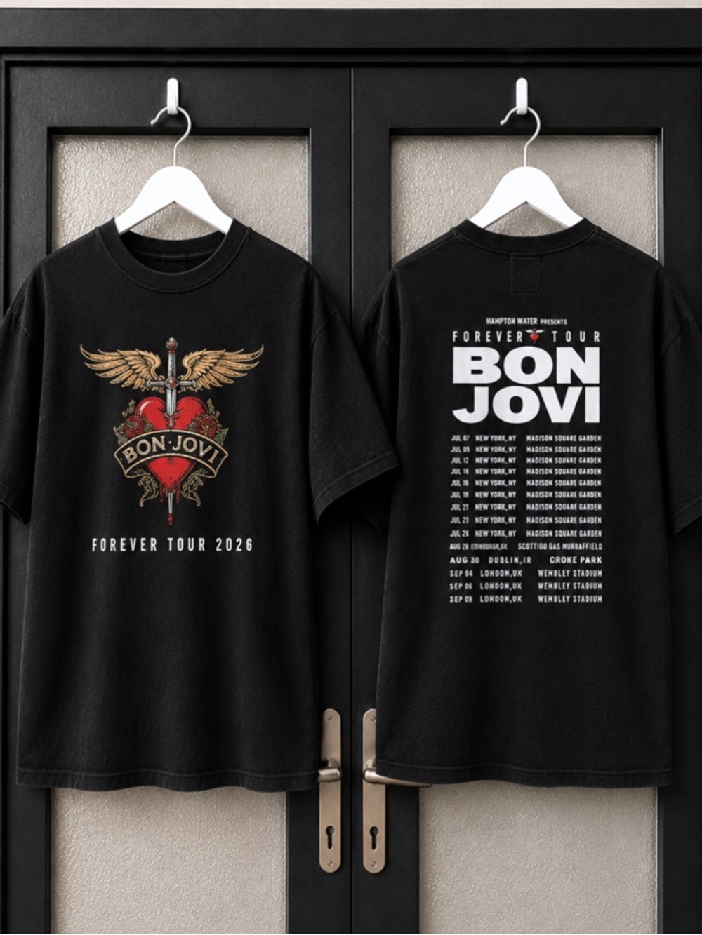 Bon Jovi Rock Band Forever Tour 2026 Black Double Sided T-Shirt